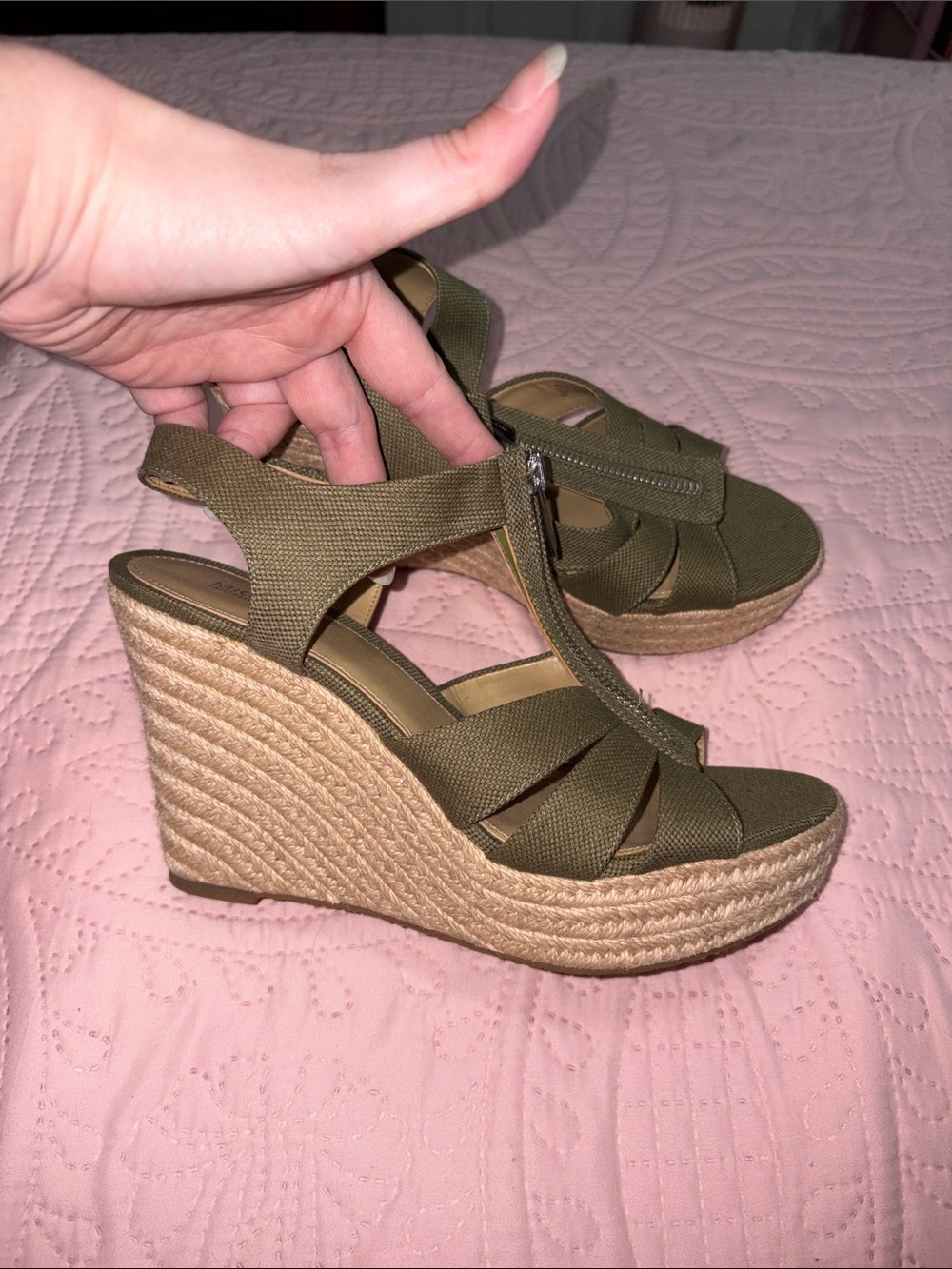 MICHAEL Michael Kors Olive Canvas Espadrille Wedge Sandals